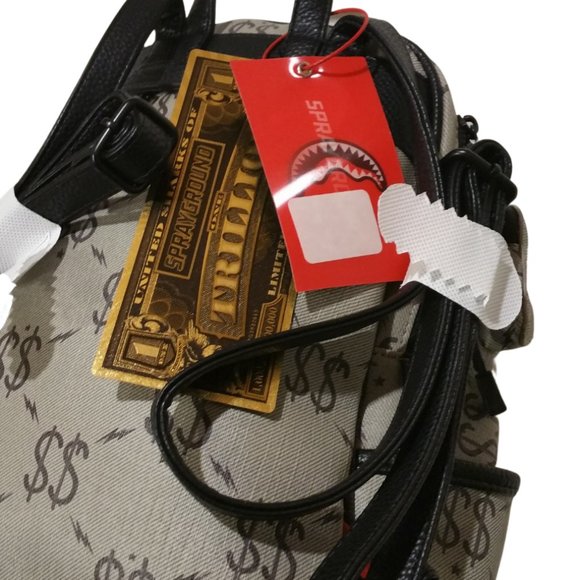 NEW- Sprayground Double Money Savage Mini Backpack in Grey & Black - Picture 5 of 9